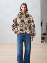 Laden Sie das Bild in den Galerie-Viewer, Teddyjacke mit Blumenmuster: Marrone / Eine Größe