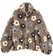 Laden Sie das Bild in den Galerie-Viewer, Teddyjacke mit Blumenmuster: Marrone / Eine Größe